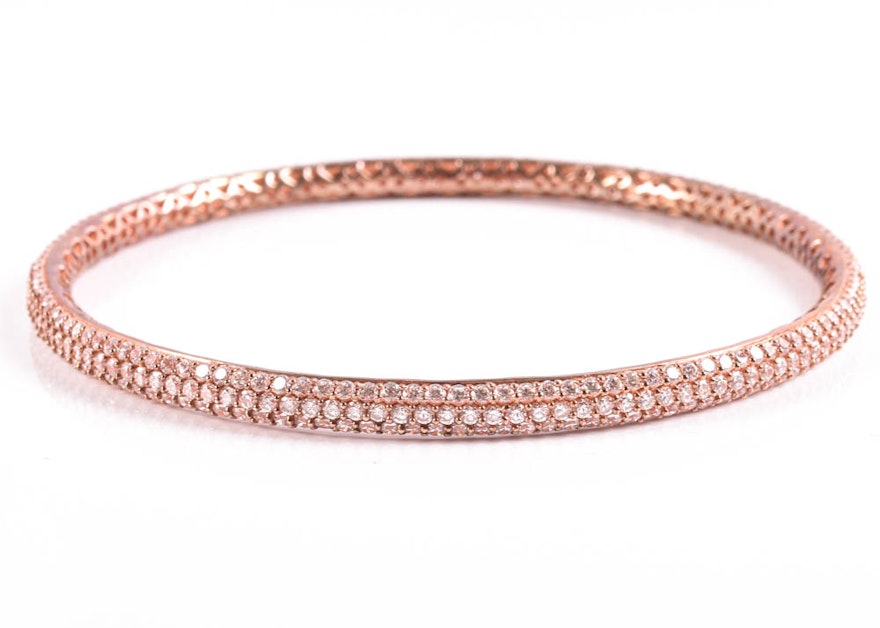 Rose Sterling Silver Pavé Cubic Zirconia Bangle