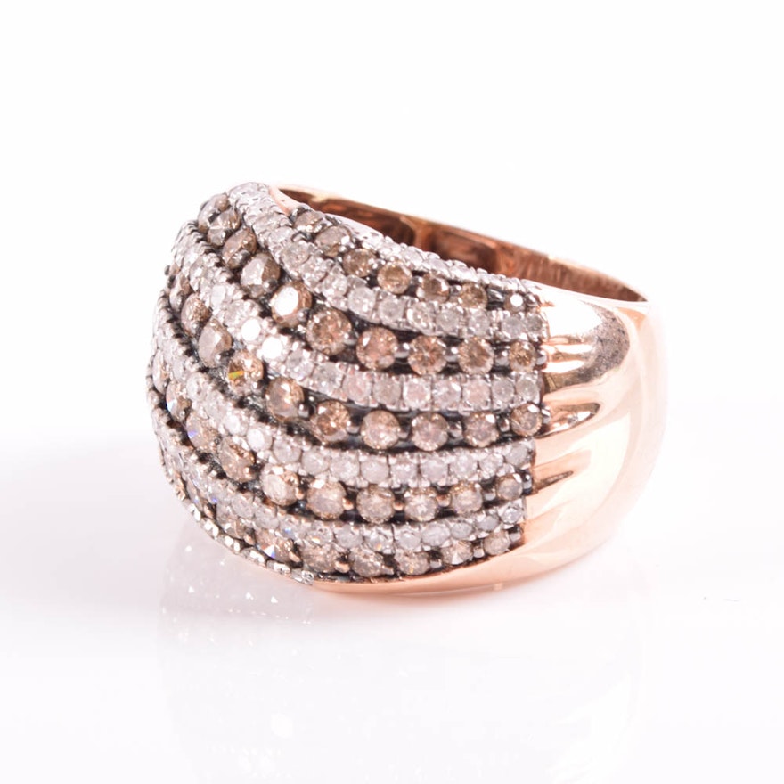 10K Rose Gold Brown and White Diamond Dome Ring
