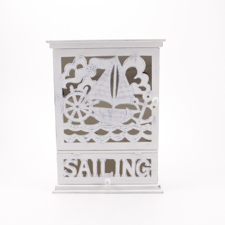 Wooden Hanging Medicine Cabinet with Sailing Motif