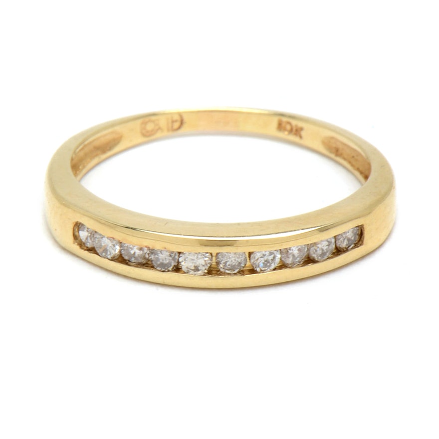 10K Yellow Gold and Diamond Band Ring