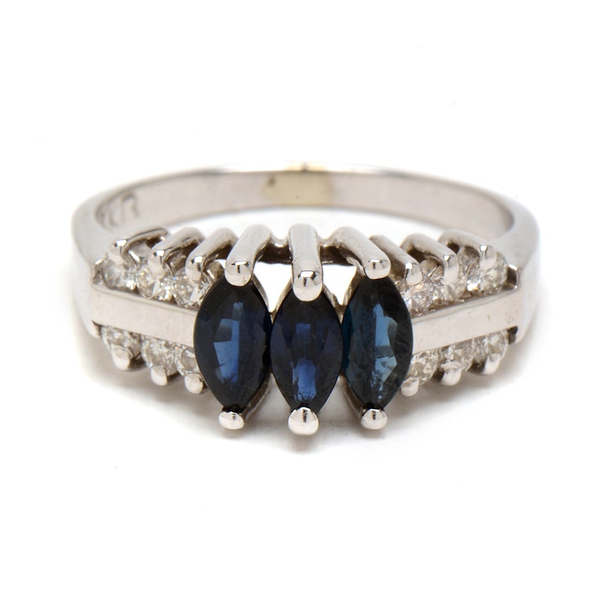 14K White Gold Sapphire and Diamond Ring