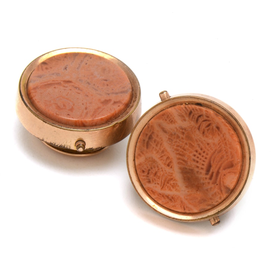 Pair of Antique Gold Filled Fossilized Coral Shirt Studs