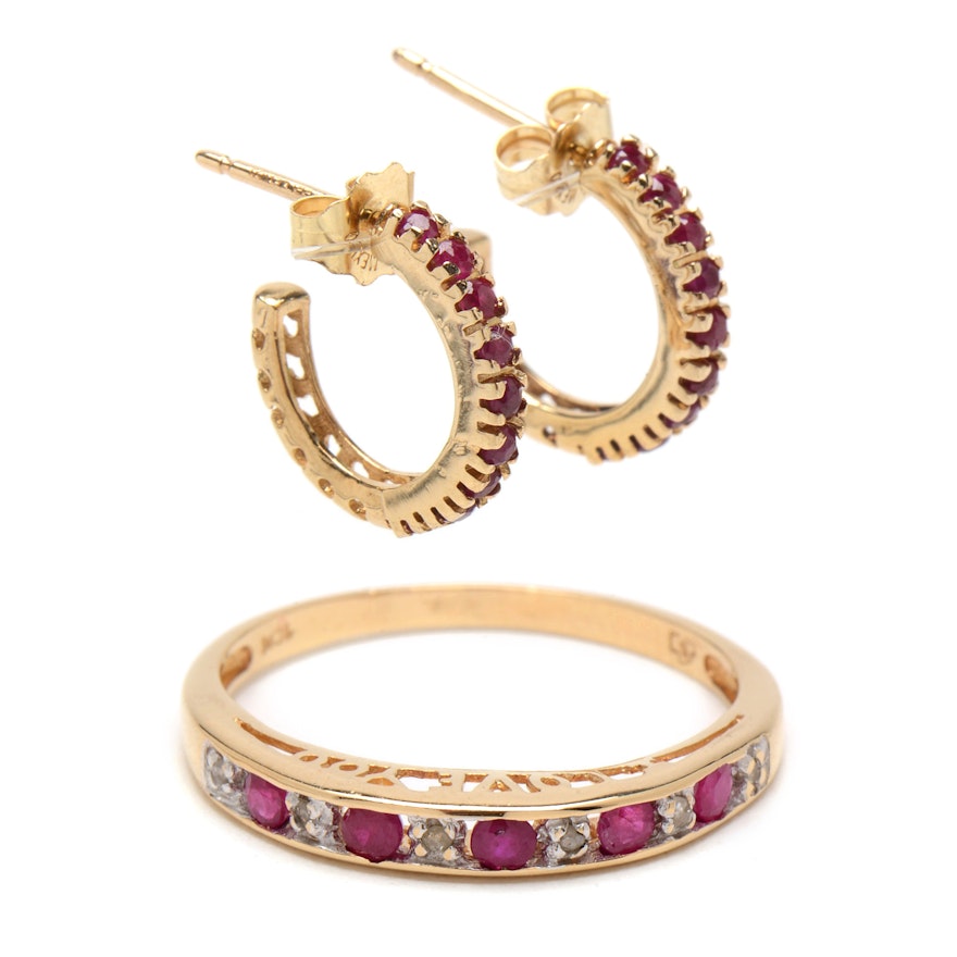 10K Yellow Gold and Ruby Jewelry