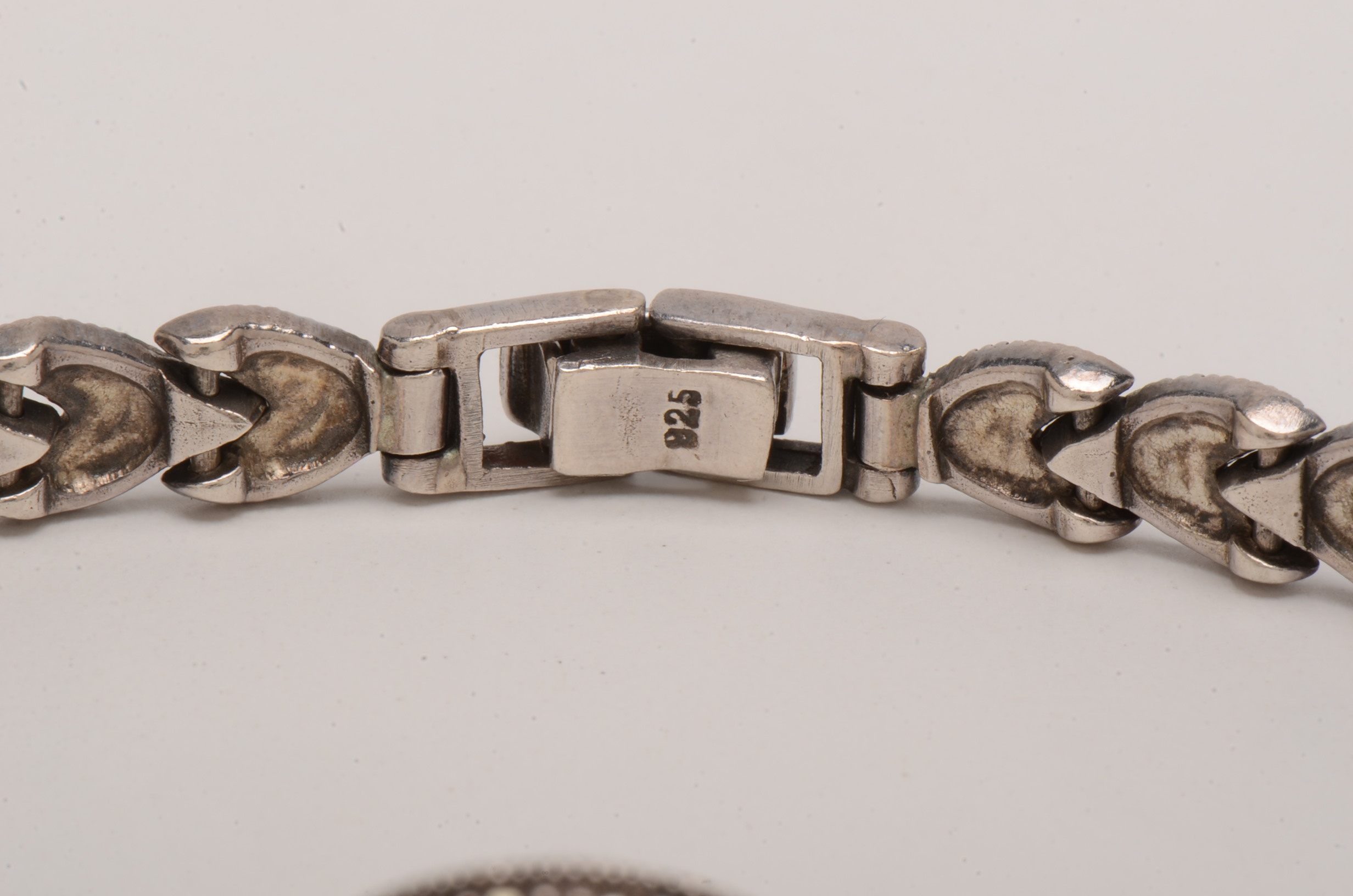 Sterling Silver and Mother of Pearl Marcasite Bracelet