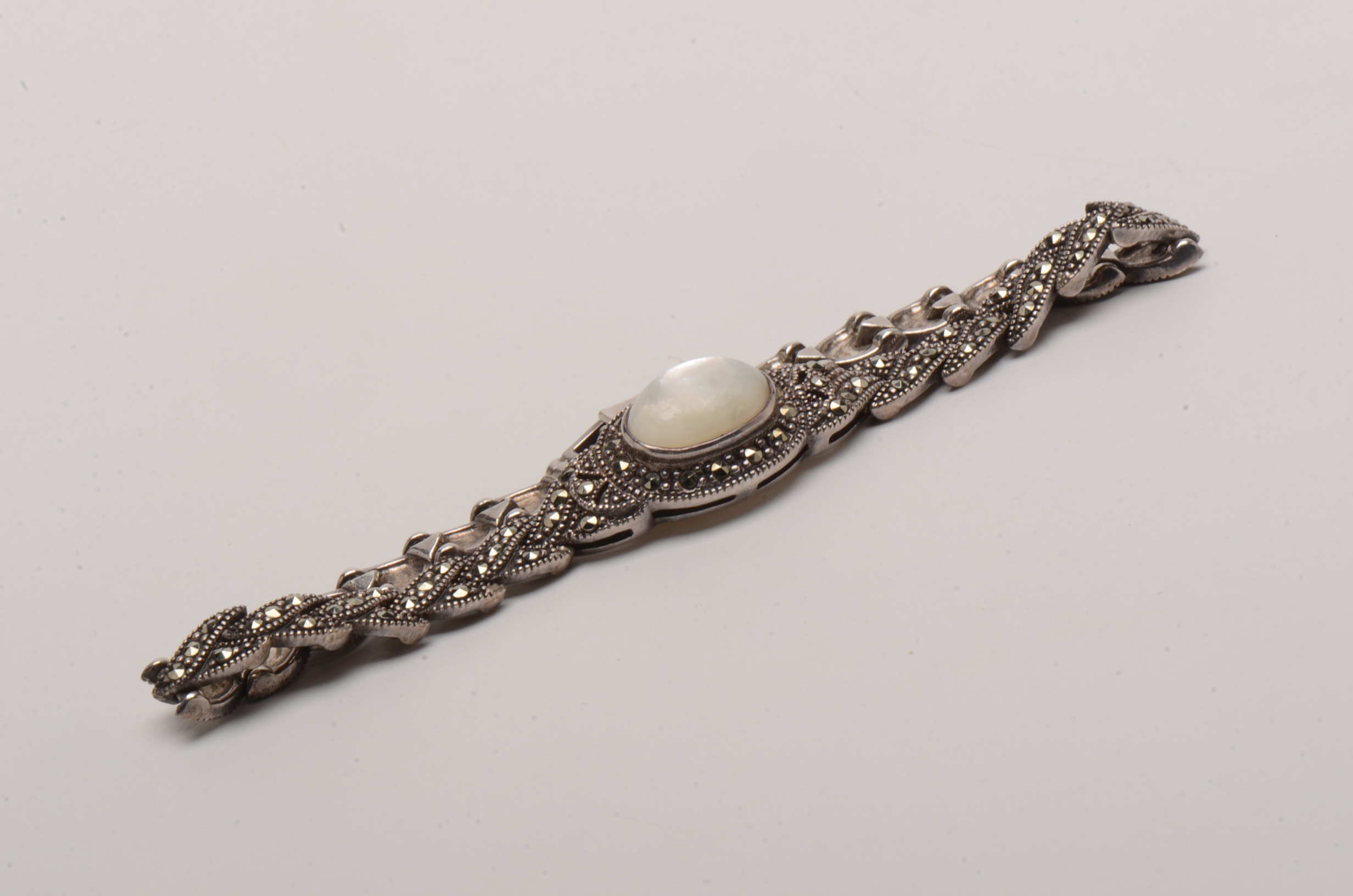 Sterling Silver and Mother of Pearl Marcasite Bracelet