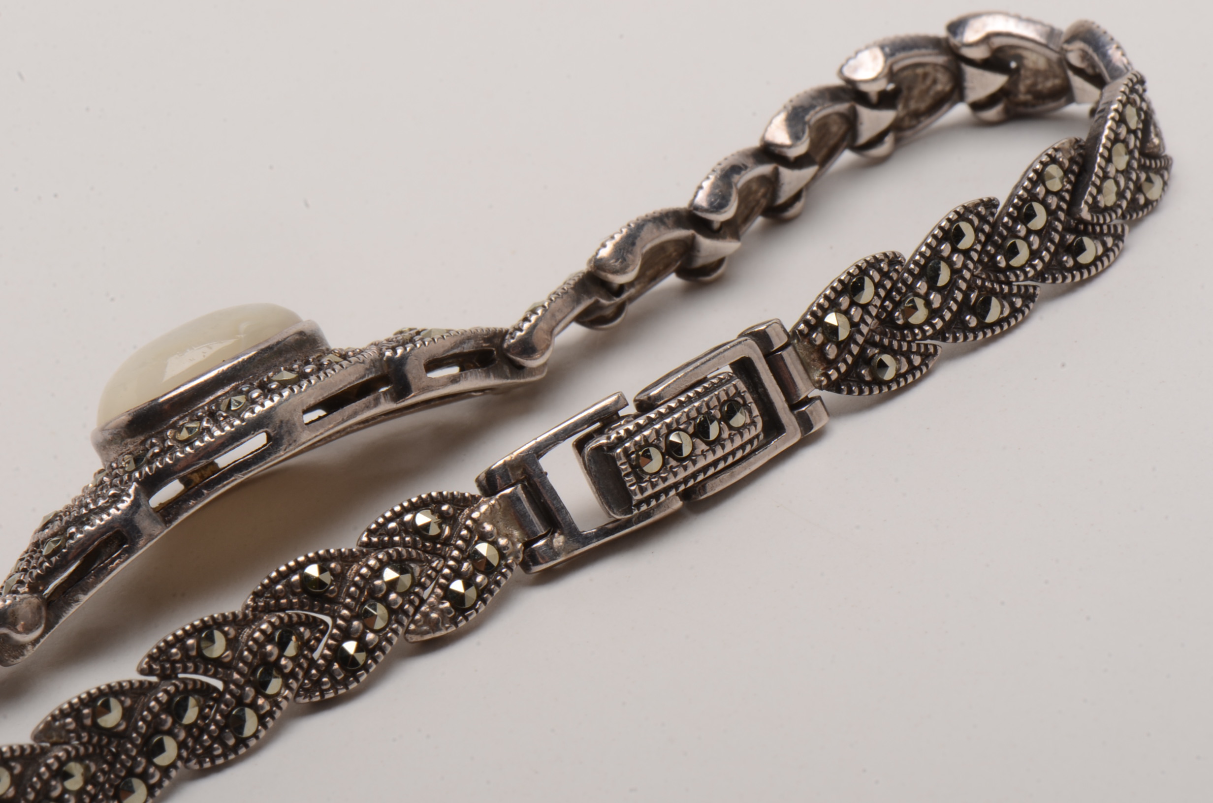 Sterling Silver and Mother of Pearl Marcasite Bracelet