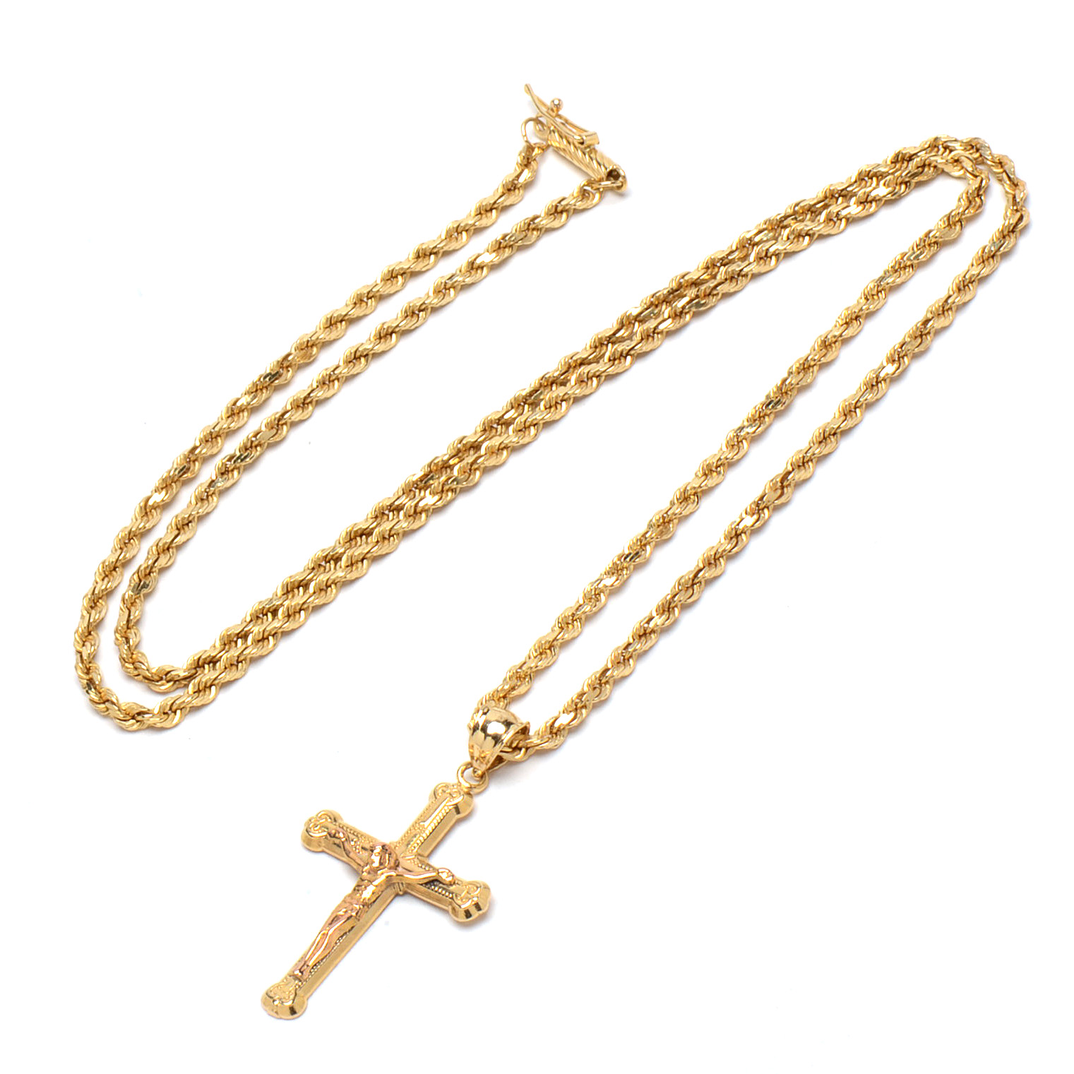 14K Yellow Gold Chain and Crucifix
