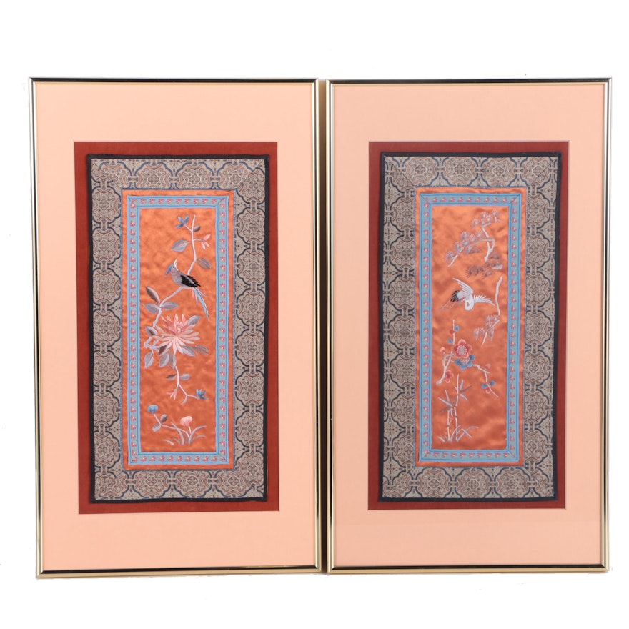 Chinese Silk Embroidery Panel Wall Hangings