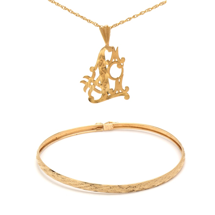 14K Yellow Gold "Mom" Necklace with a 10K Yellow Gold Bracelet