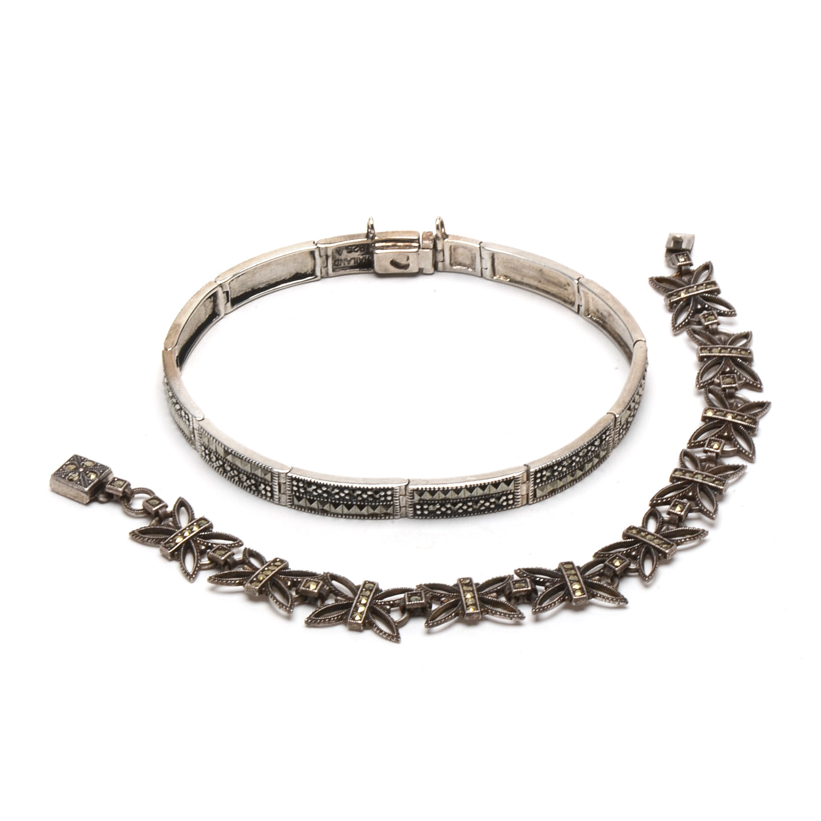 Two Sterling Silver and Marcasite Bracelets