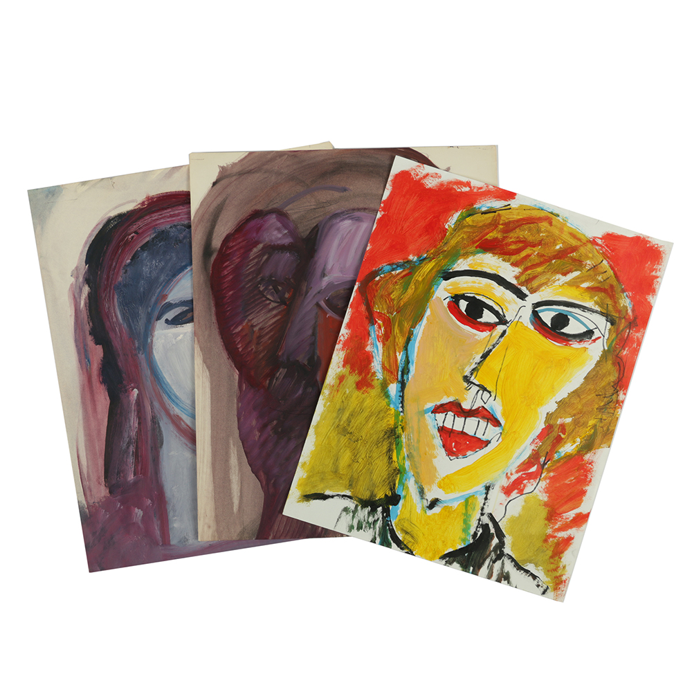 Ronald Ahlström Variety of Acrylic Paintings on Paper of Abstract Portraits