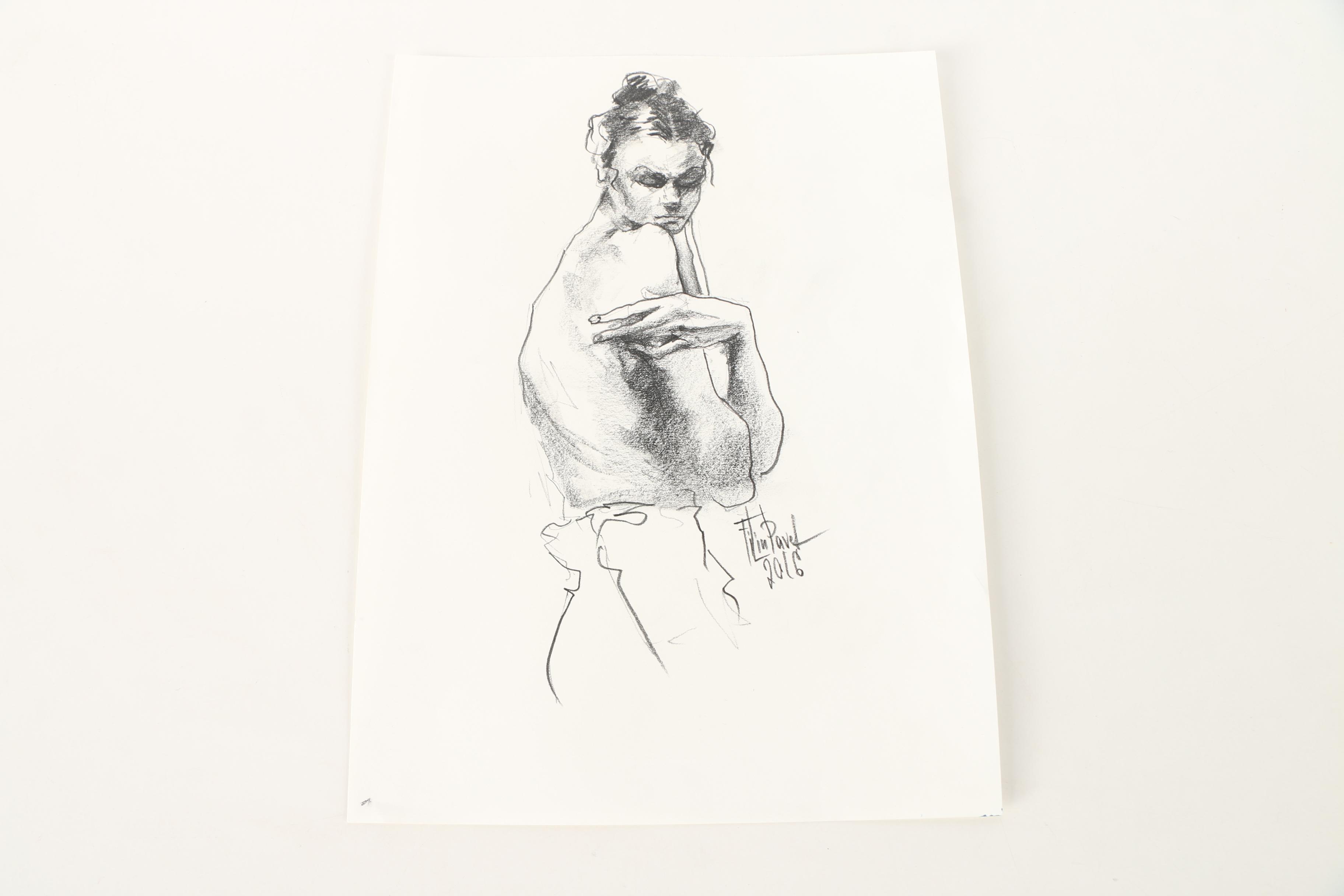 Pavel Filin Figural Drawings in Ink, Charcoal, and Graphite