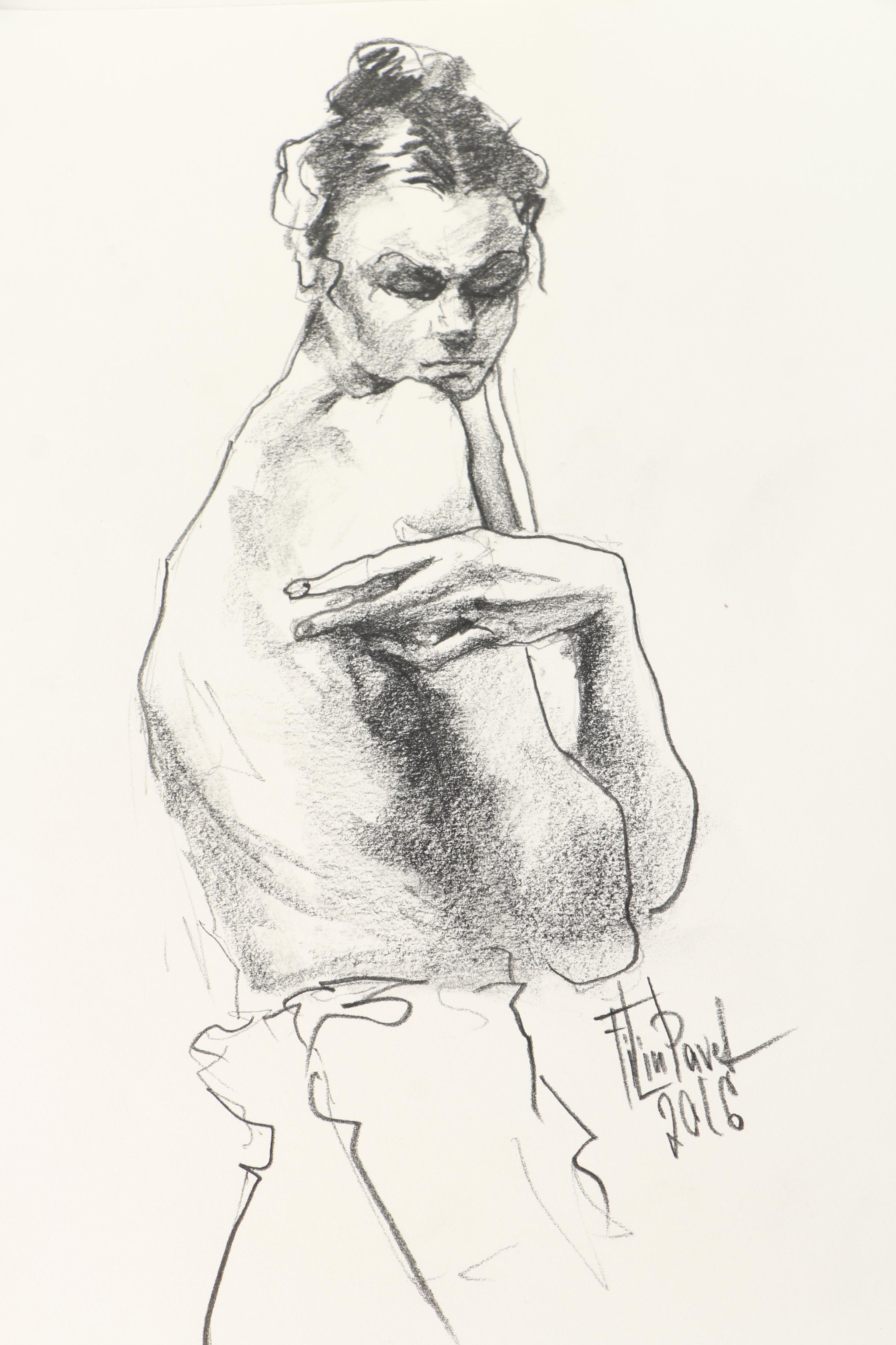 Pavel Filin Figural Drawings in Ink, Charcoal, and Graphite