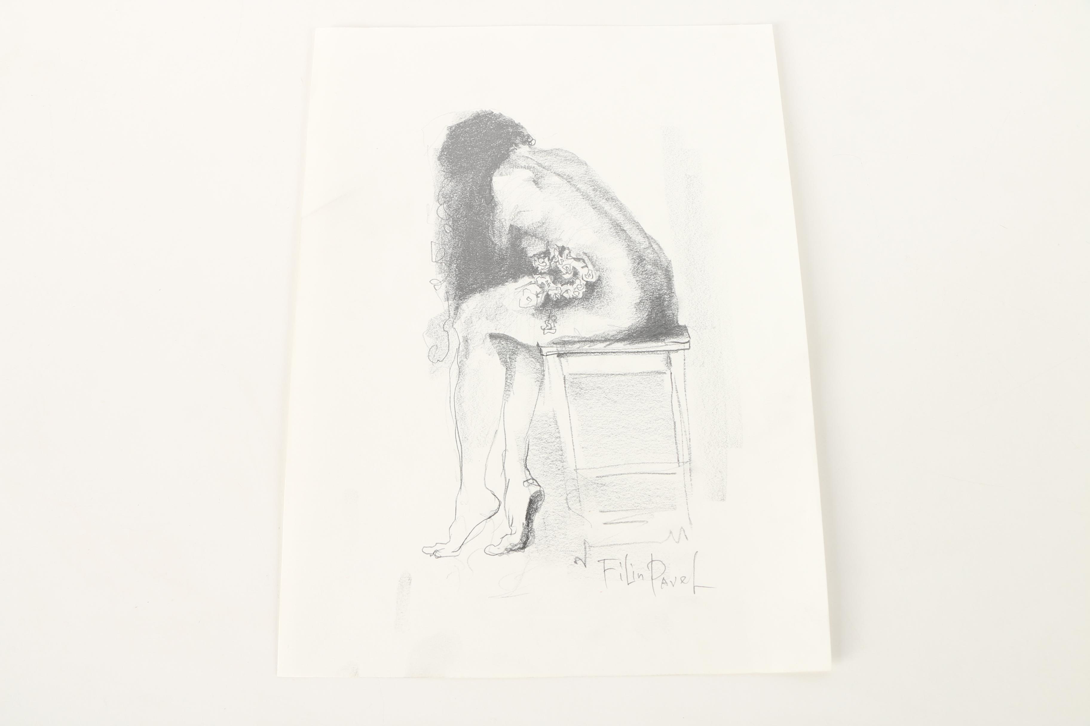 Pavel Filin Figural Drawings in Ink, Charcoal, and Graphite