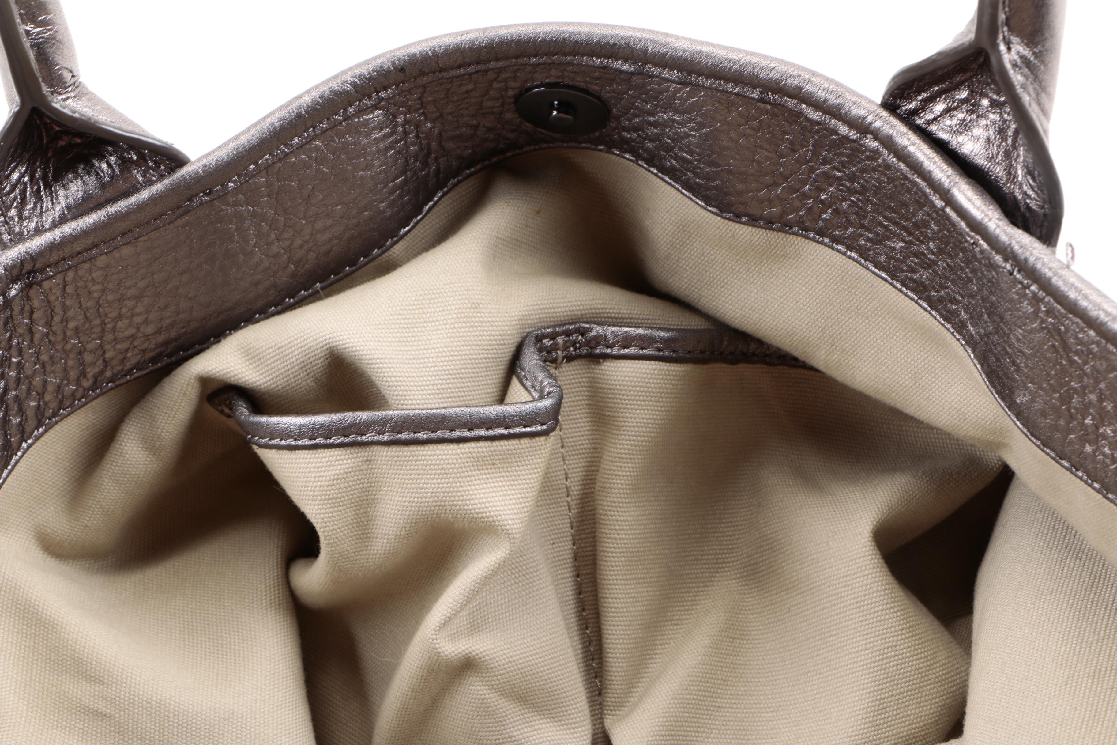 Tory Burch Metallic Silver Leather Tote