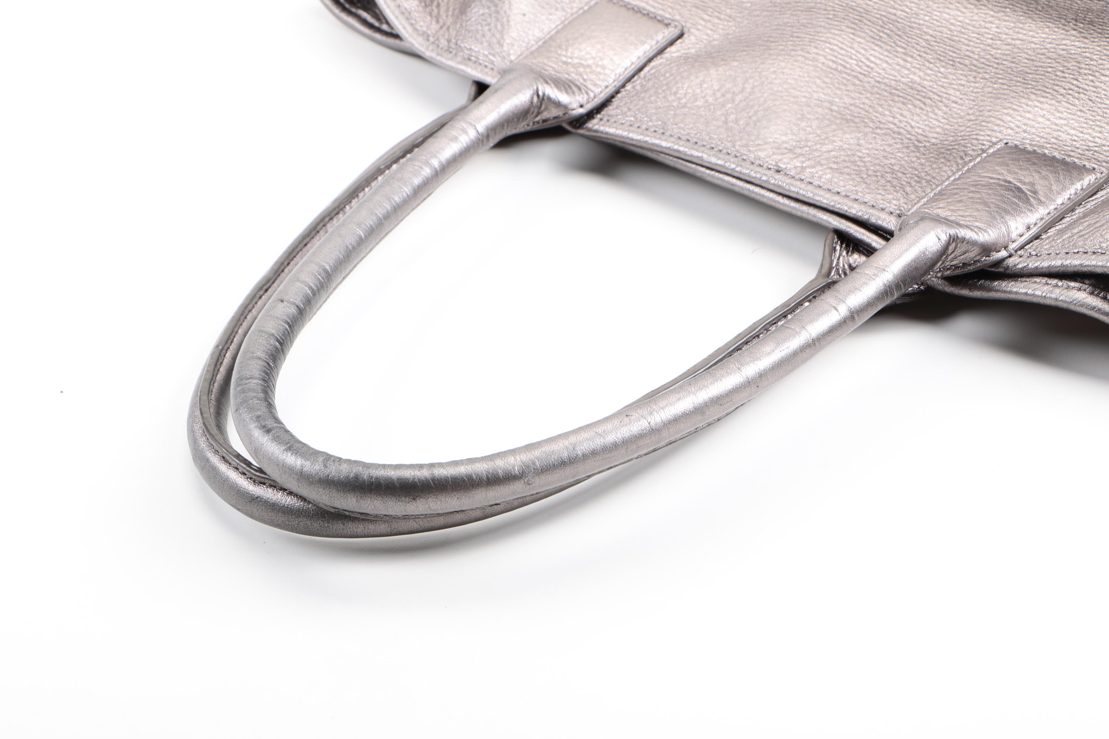 Tory Burch Metallic Silver Leather Tote