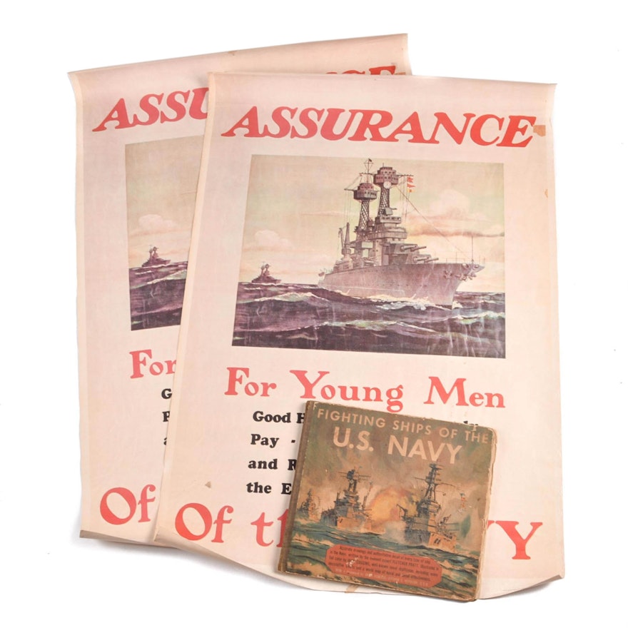 Vintage Navy Recruitment Posters and WWII Era Book