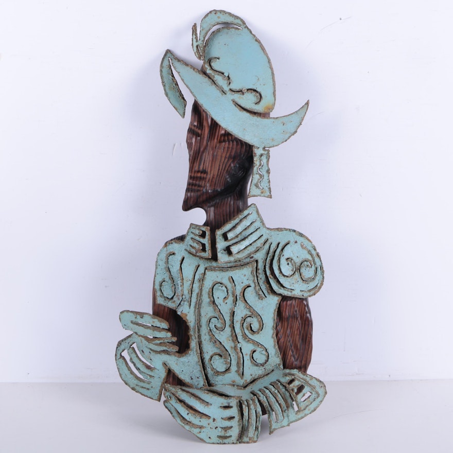 Wood and Metal Wall Plaque  of Conquistador