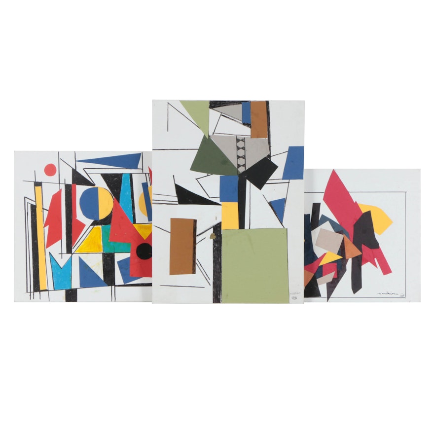 Assortment of Ronald Ahlström Mix Media Collage on Board