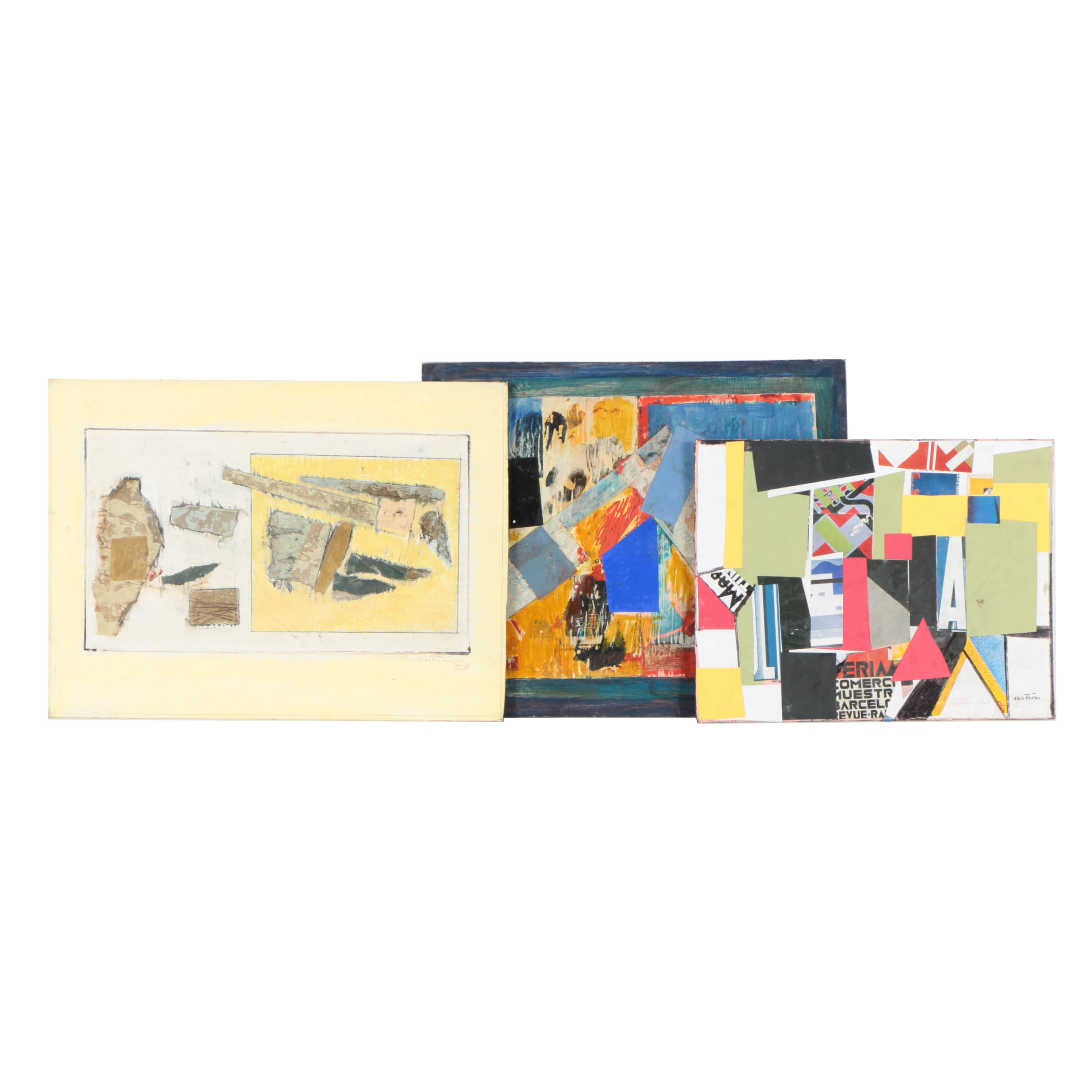 Assortment of Ronald Ahlström Mix Media Collage on Board