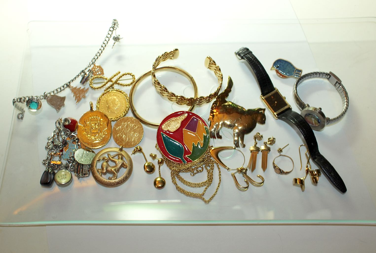 Eclectic Costume Jewelry Collection with Glass Monogram Plate