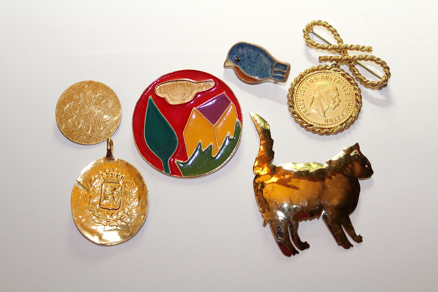 Eclectic Costume Jewelry Collection with Glass Monogram Plate