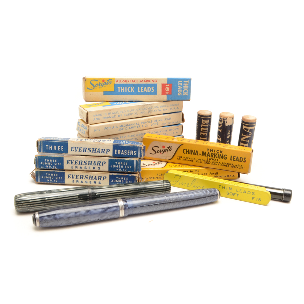 Two Fountain Pens with Writing Supplies