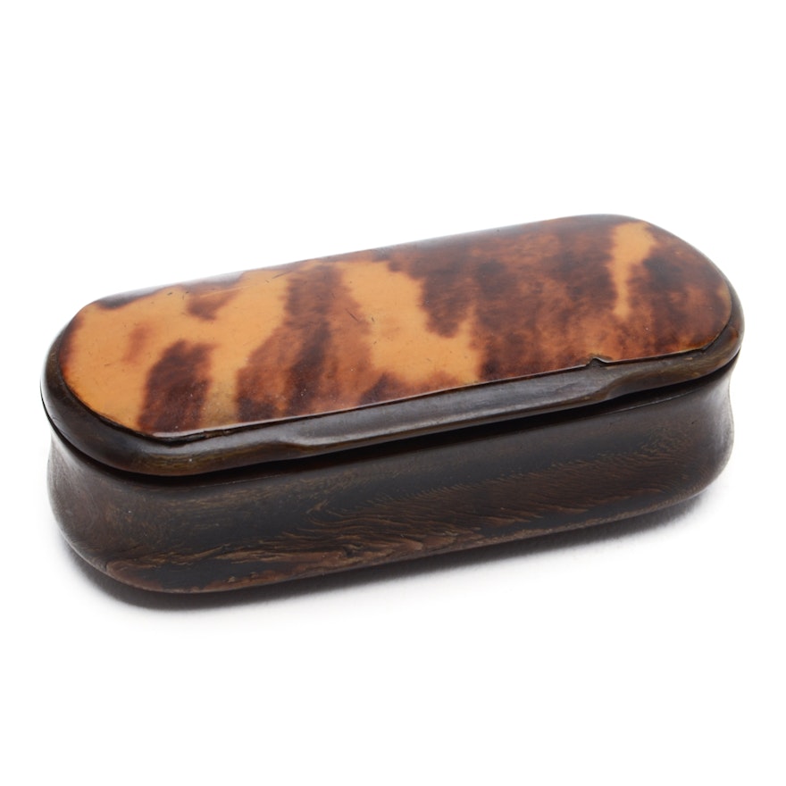 19th Century English Tortoise and Lacquered Snuff Box