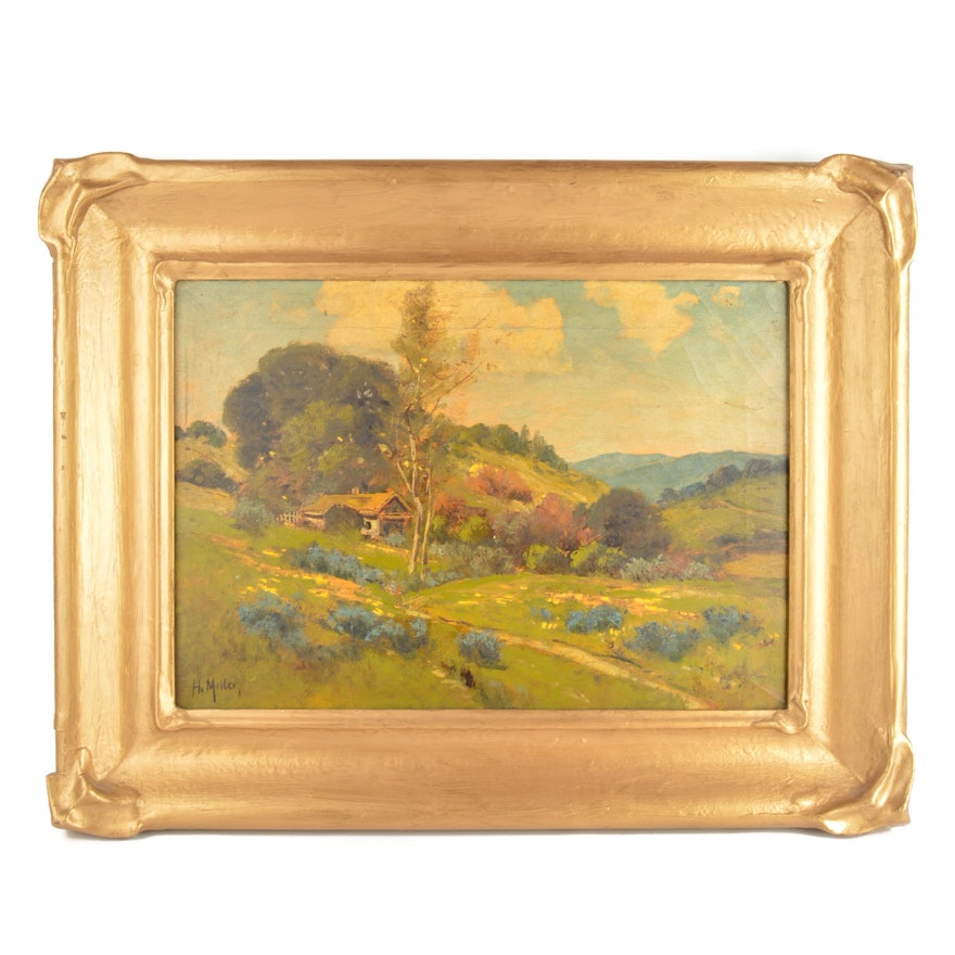 H. Miller Early 20th-Century Oil Landscape on Canvas