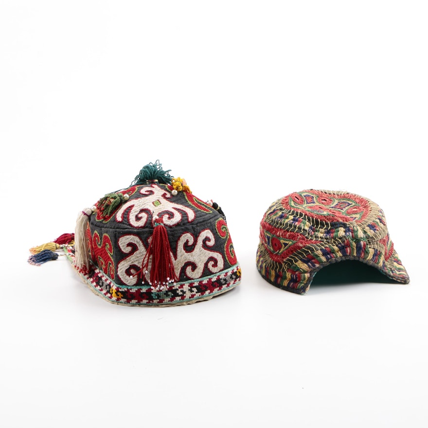 Vintage Embroidered Hats Including Sindhi Style Cap