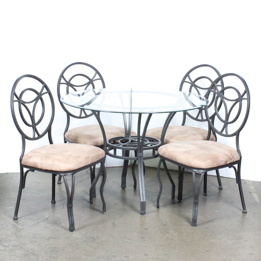 Cast Metal Glass Top Table with Four Chairs