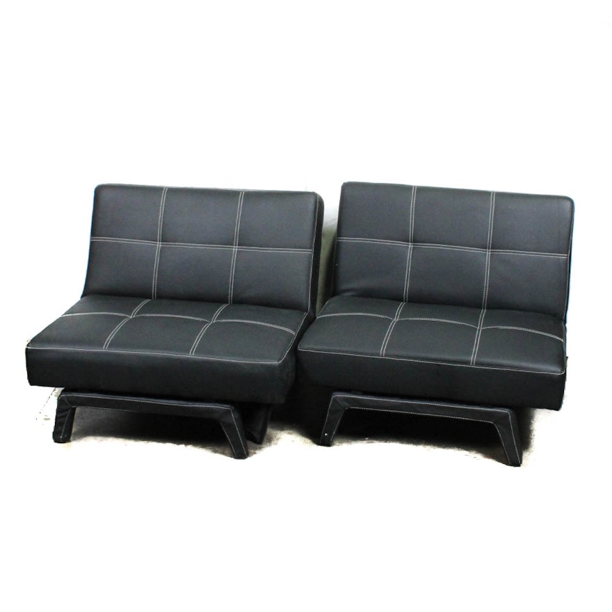 Modern Faux Leather Convertible Ottoman Chairs