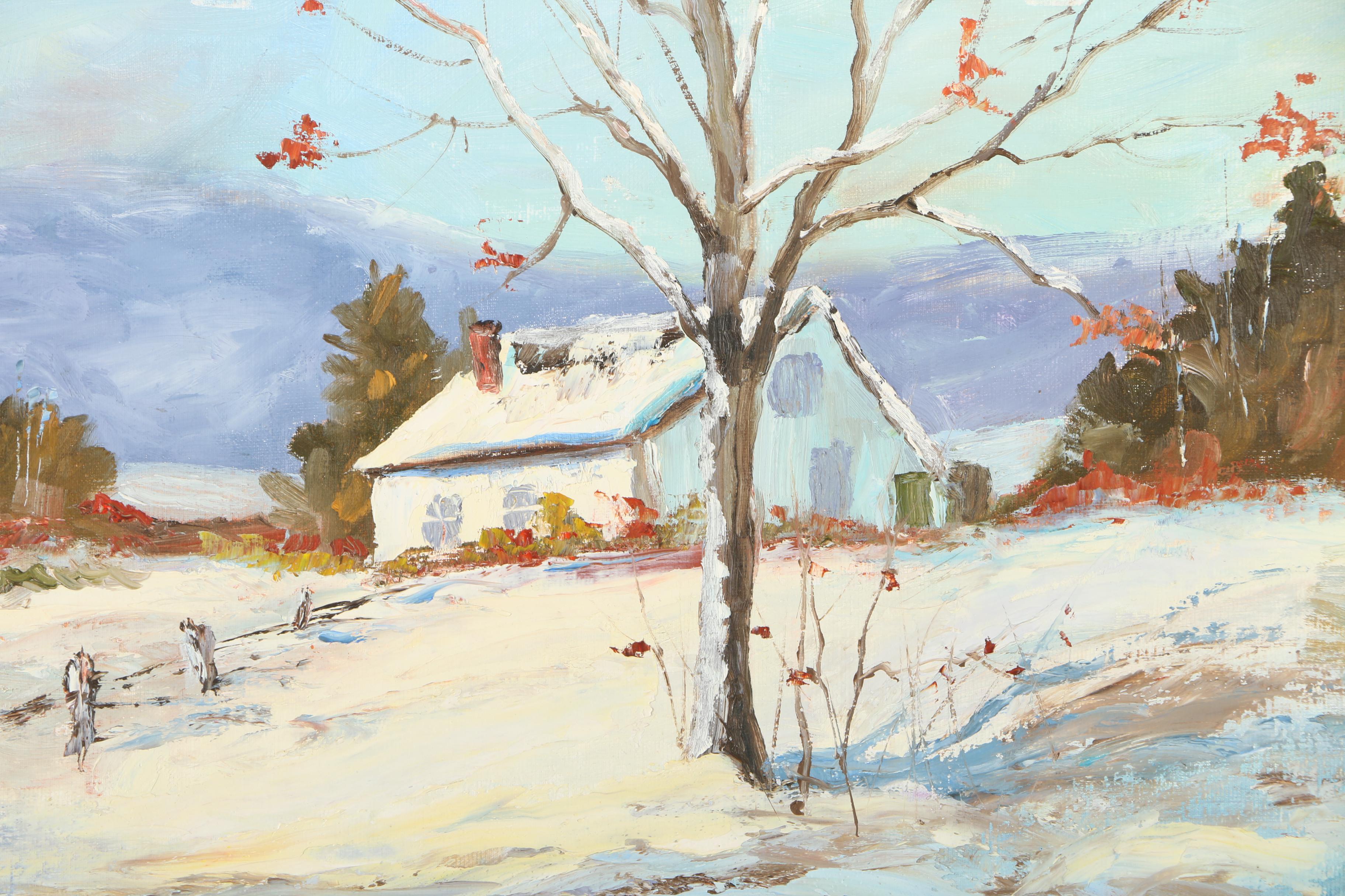 Oil Painting on Board of Winter Landscape