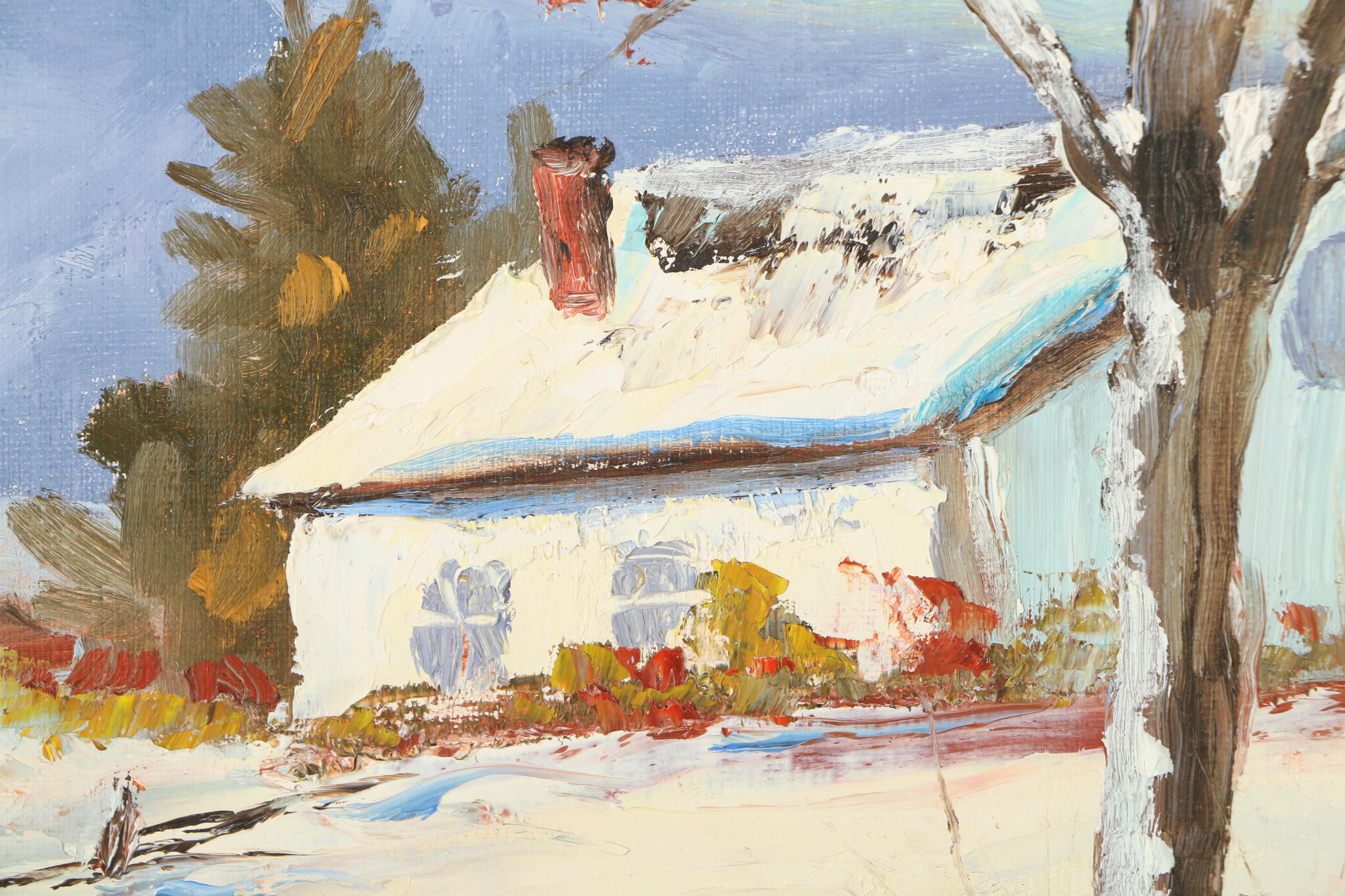 Oil Painting on Board of Winter Landscape