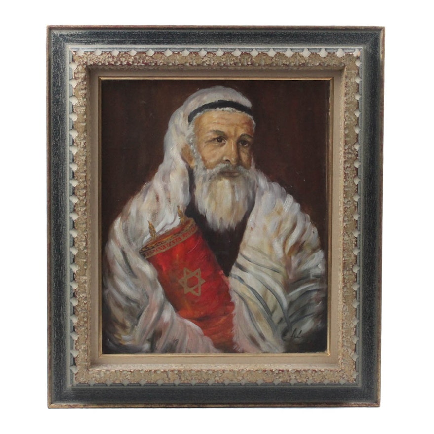 Oil on Canvas of Rabbi with Torah