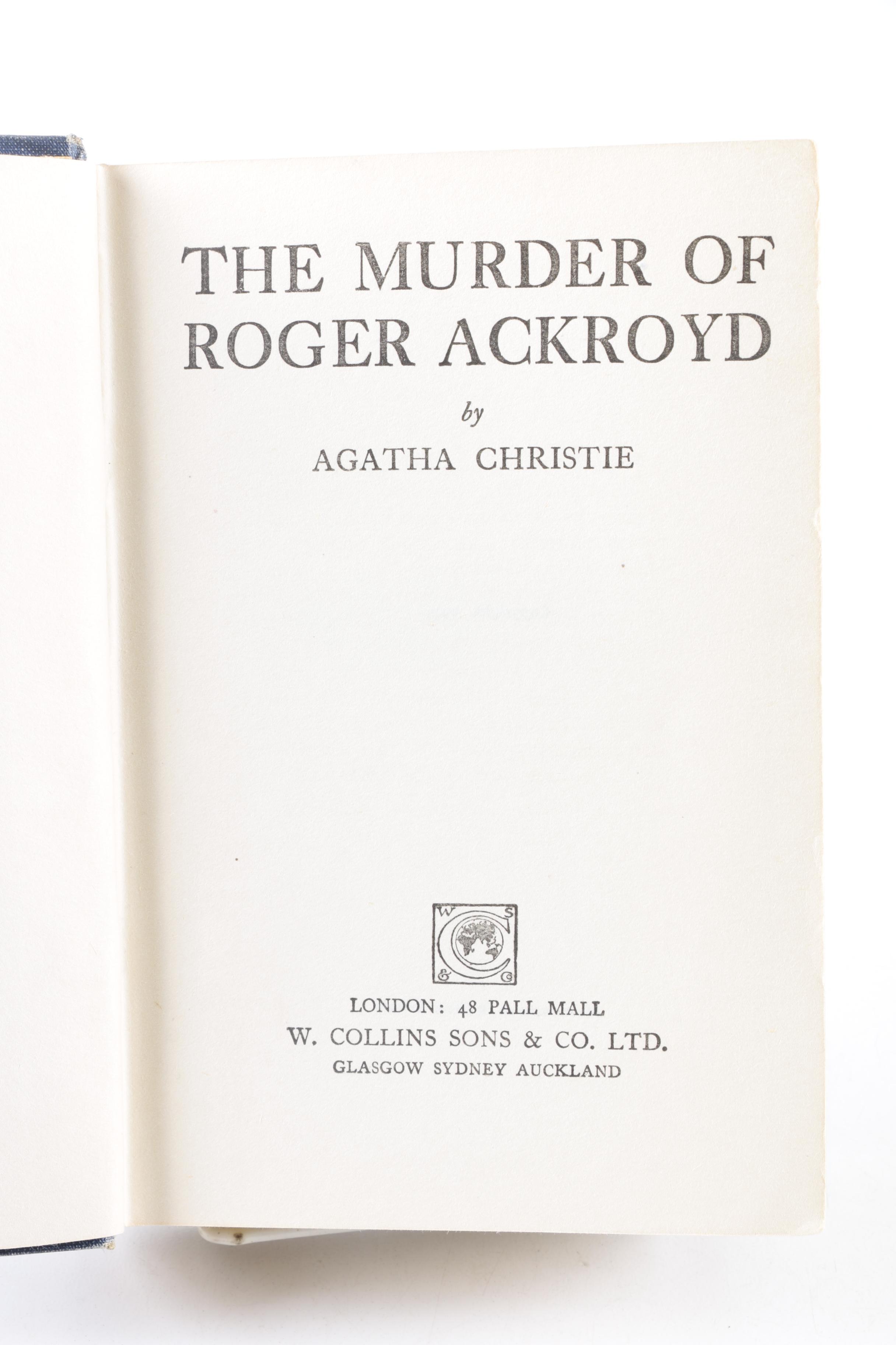 1926 First Edition "The Murder of Roger Ackroyd" by Agatha Christie