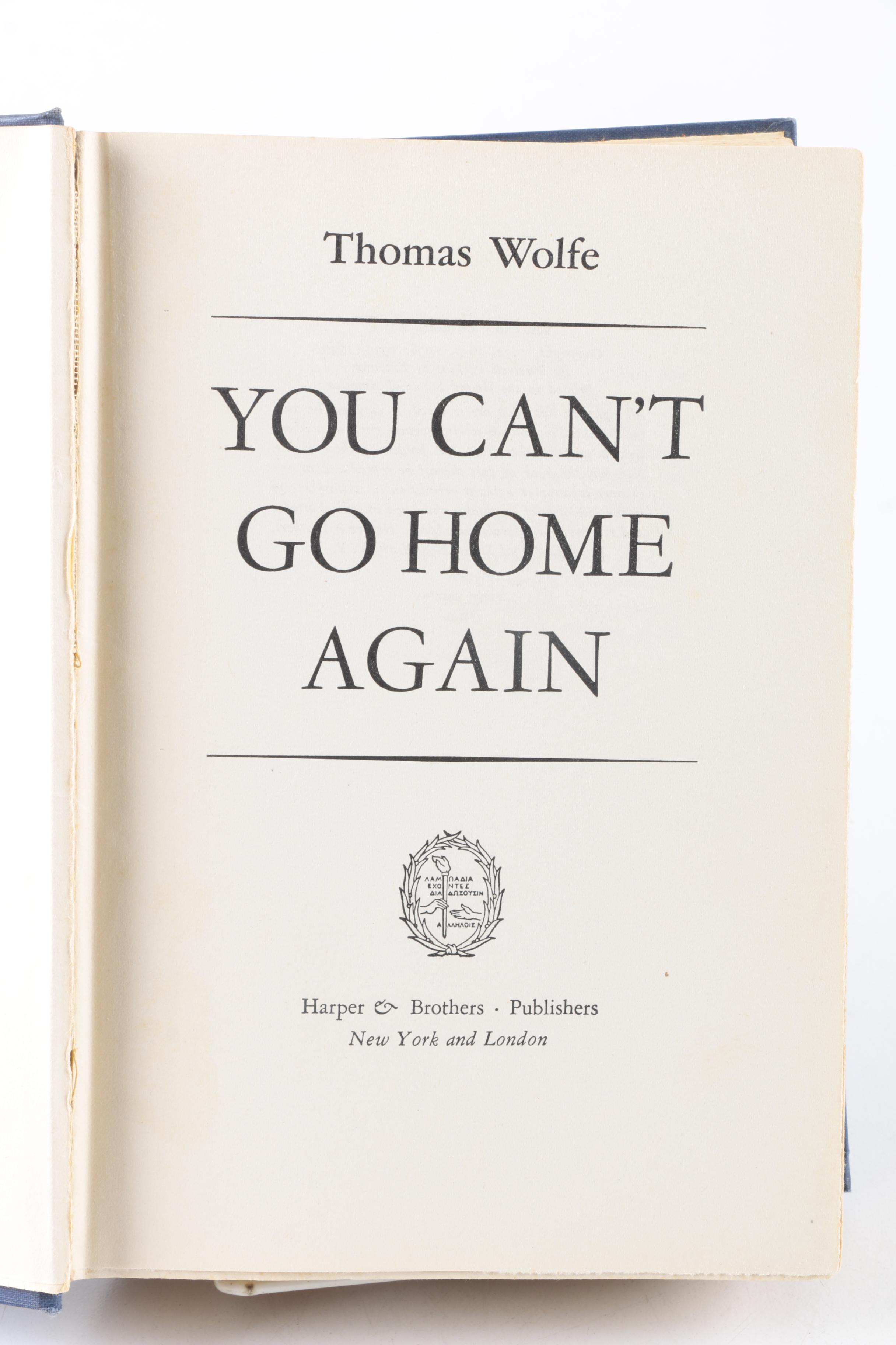 1940 First Trade Edition "You Can't Go Home Again" by Thomas Wolfe