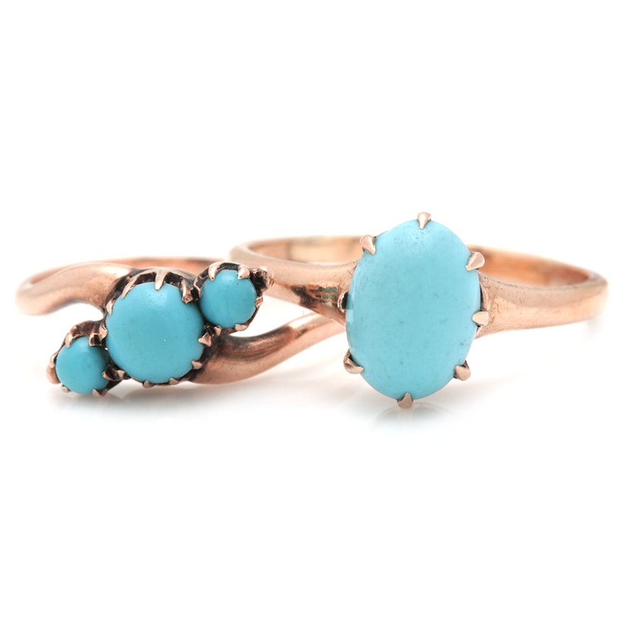 Selection of 10K Yellow Gold Turquoise Rings