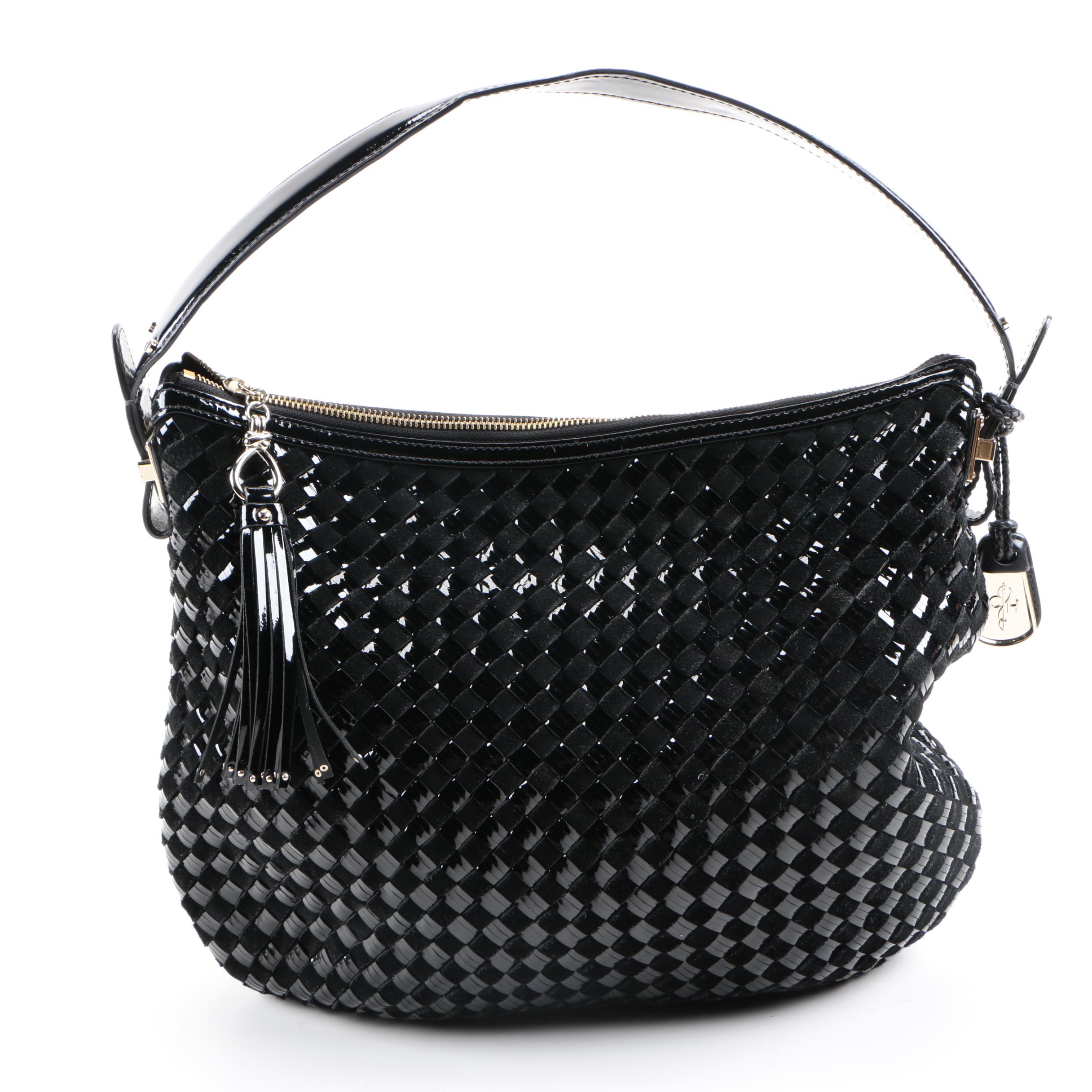 Cole Haan Patent Leather and Suede Woven Handbag
