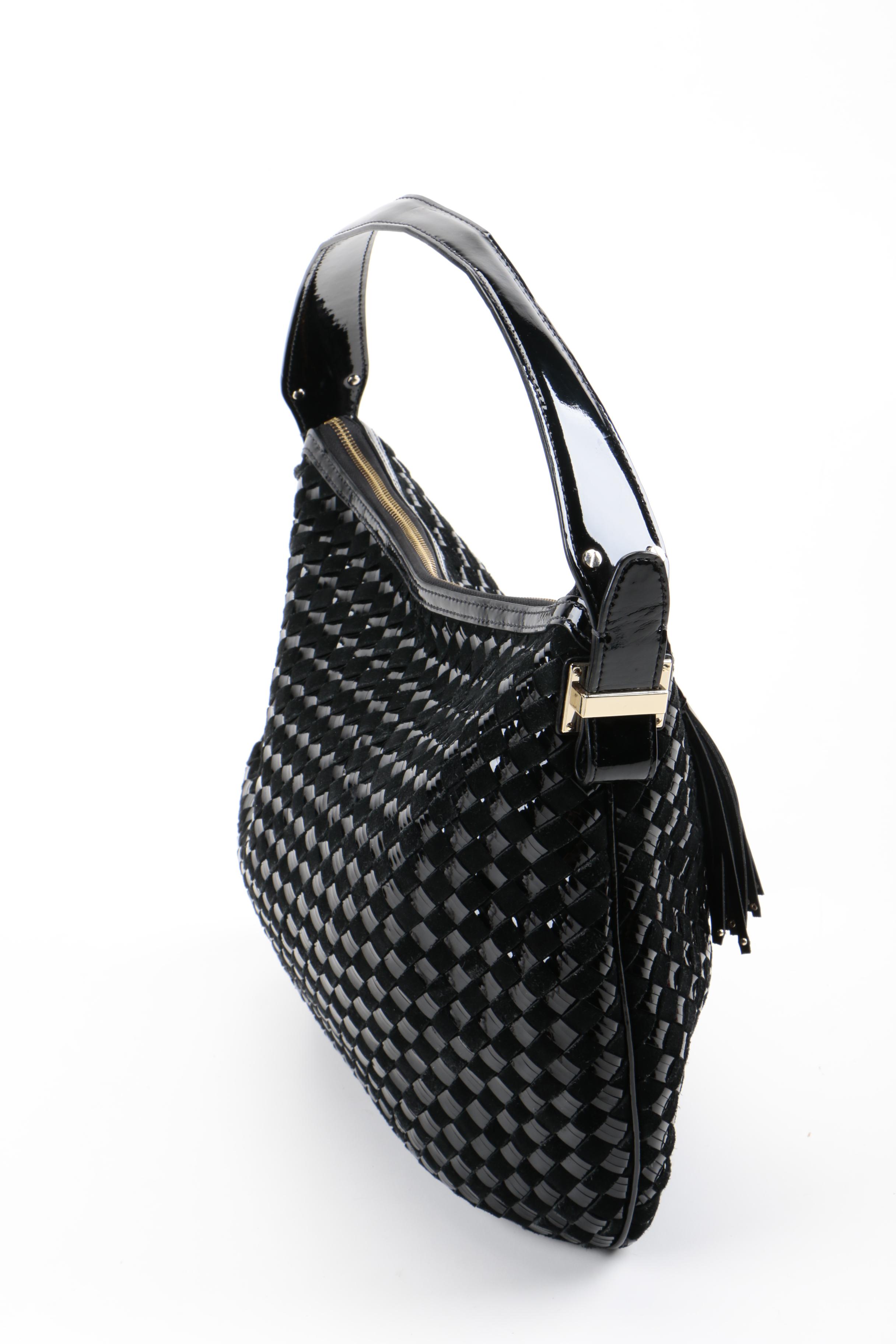 Cole Haan Patent Leather and Suede Woven Handbag