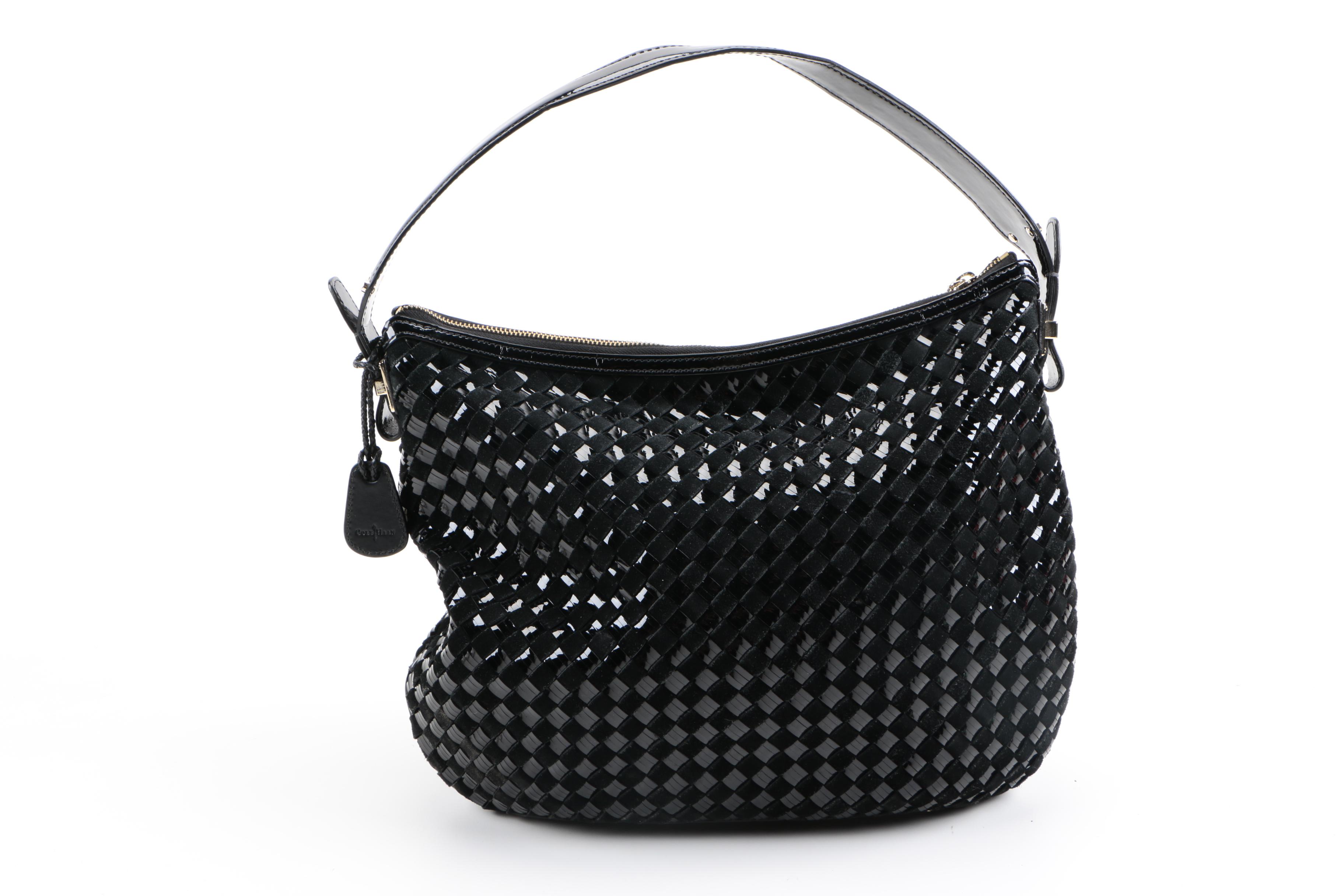 Cole Haan Patent Leather and Suede Woven Handbag