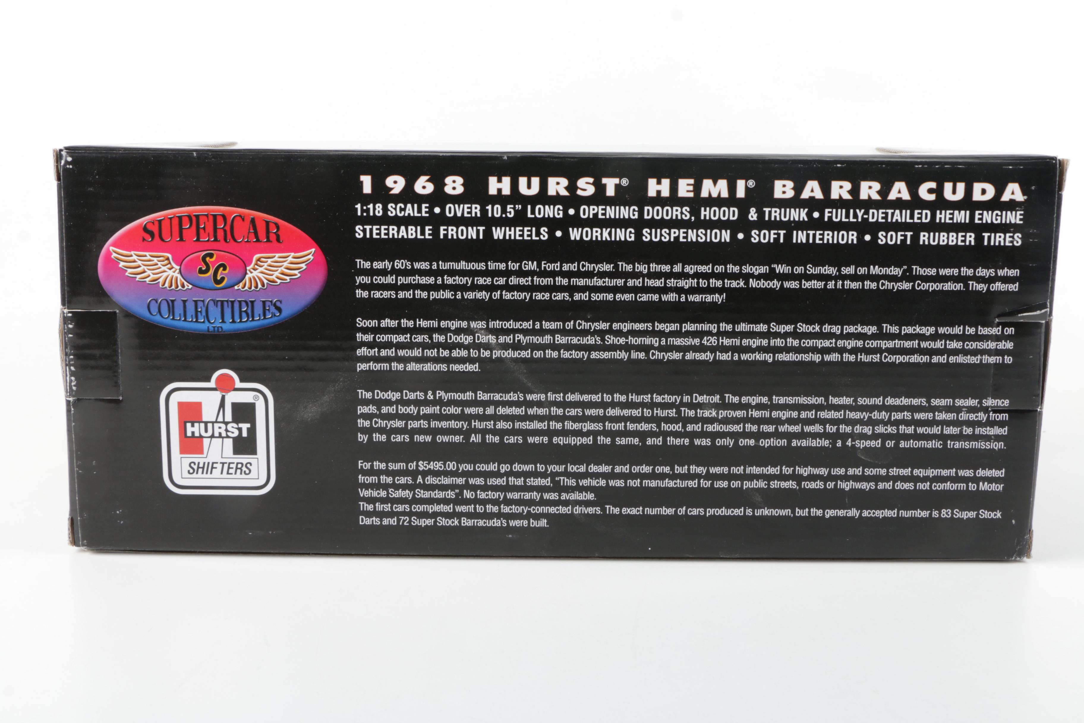 Two Supercar 1968 Hurst Shifters Hemi Die Cast Cars