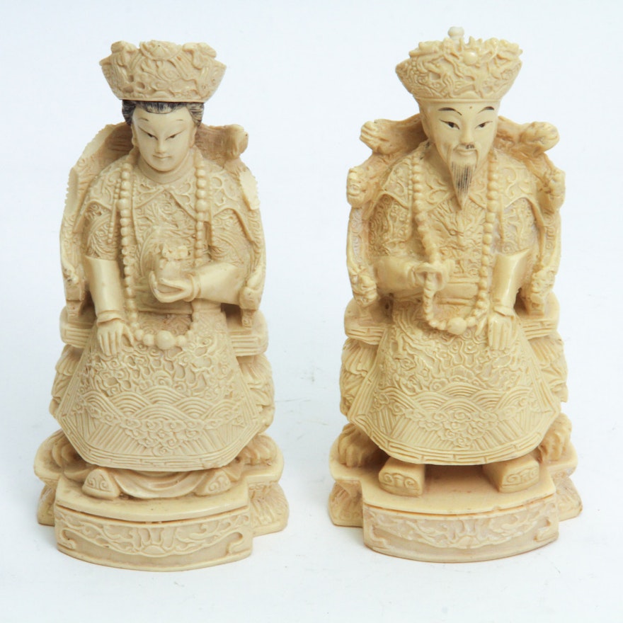 Pair of Relief Chinese Nobility Figurines