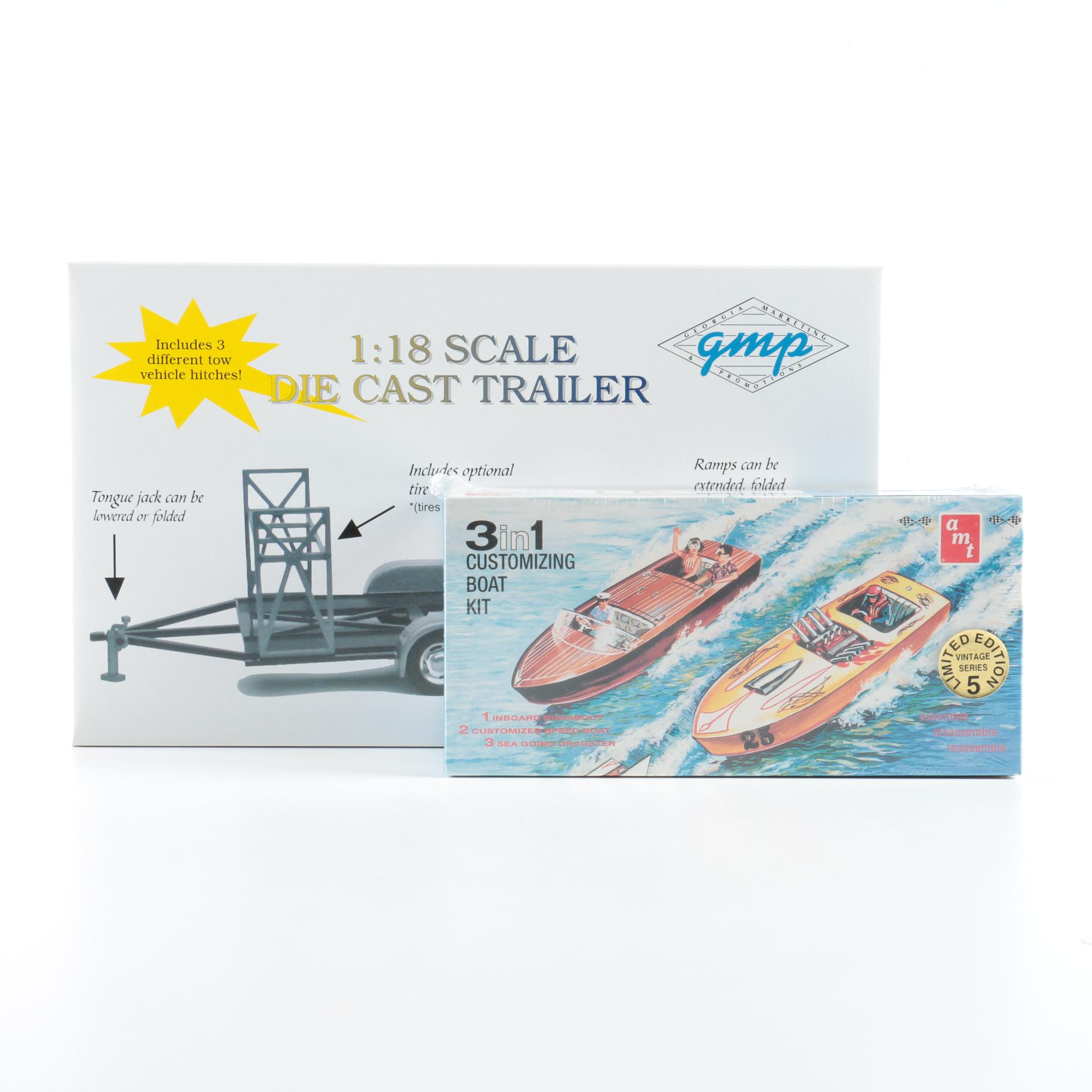 AMT Boat Kit and GMP 1:18 Scale Die Cast Trailer