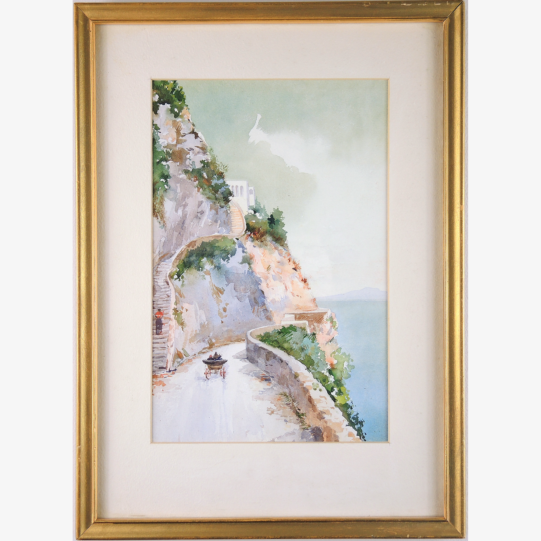 Original Watercolor Painting of Mediterranean Coastal Landscape