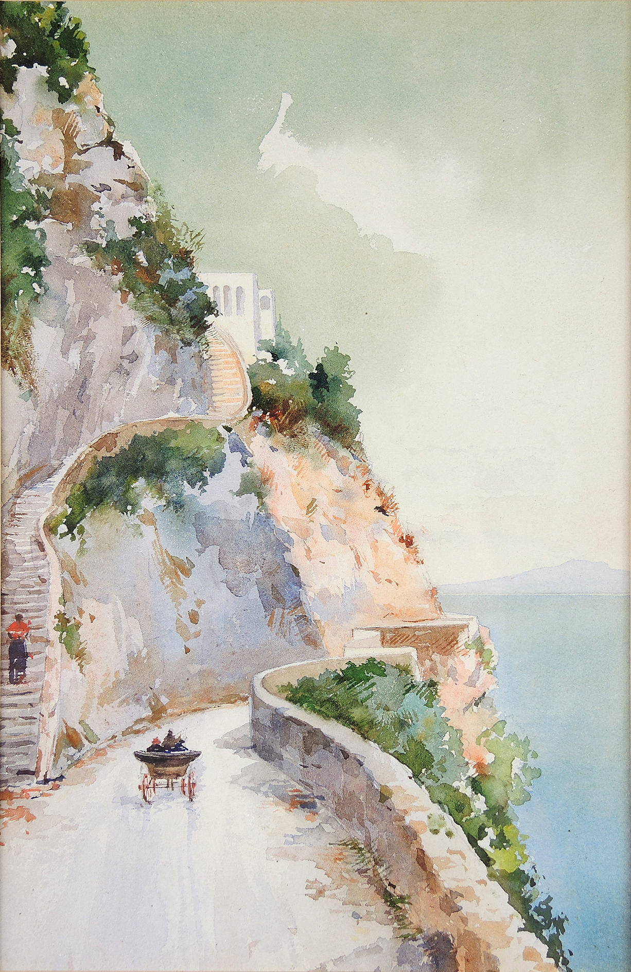 Original Watercolor Painting of Mediterranean Coastal Landscape