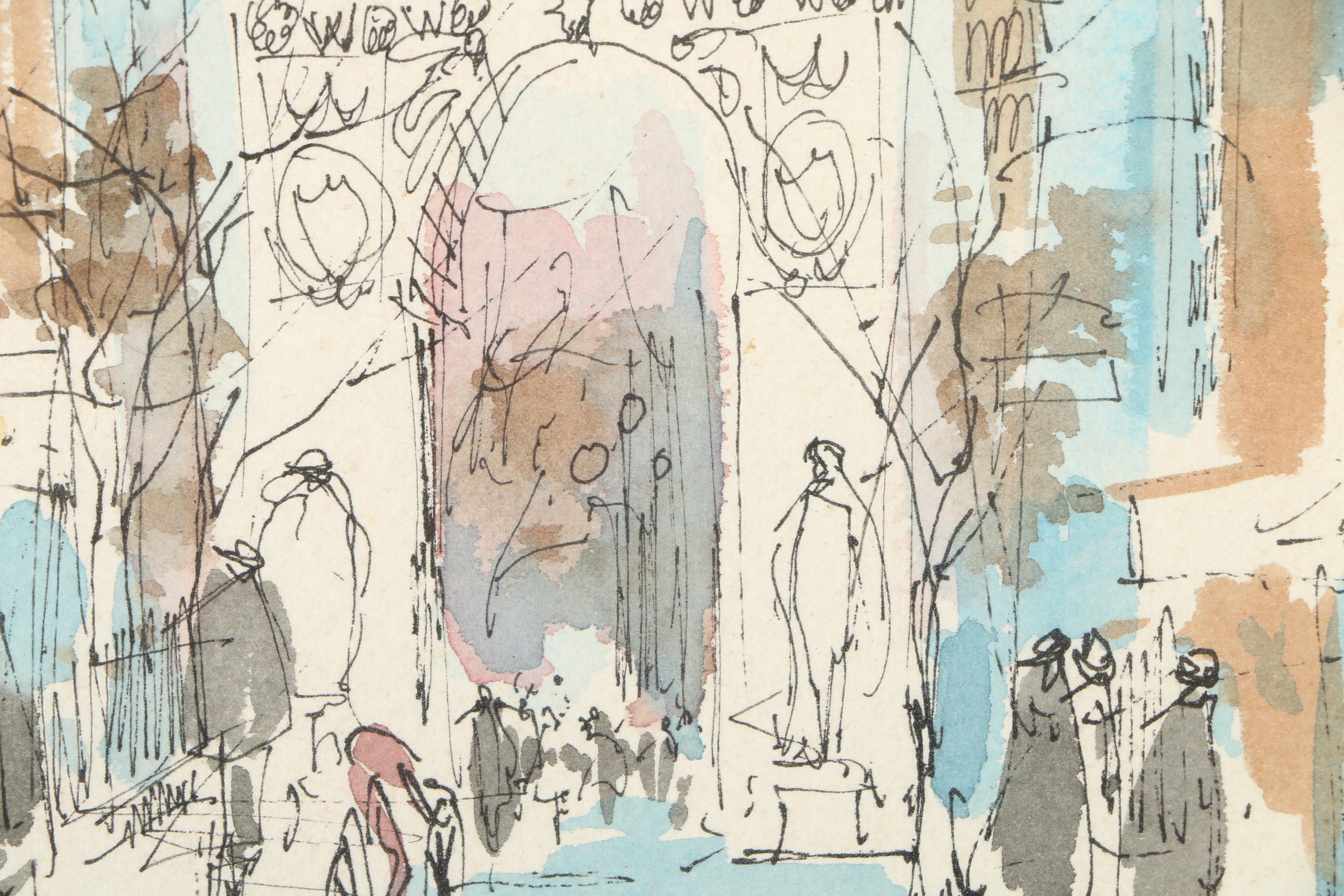 Ink and Watercolor Painting on Paper of Washington Square Arch