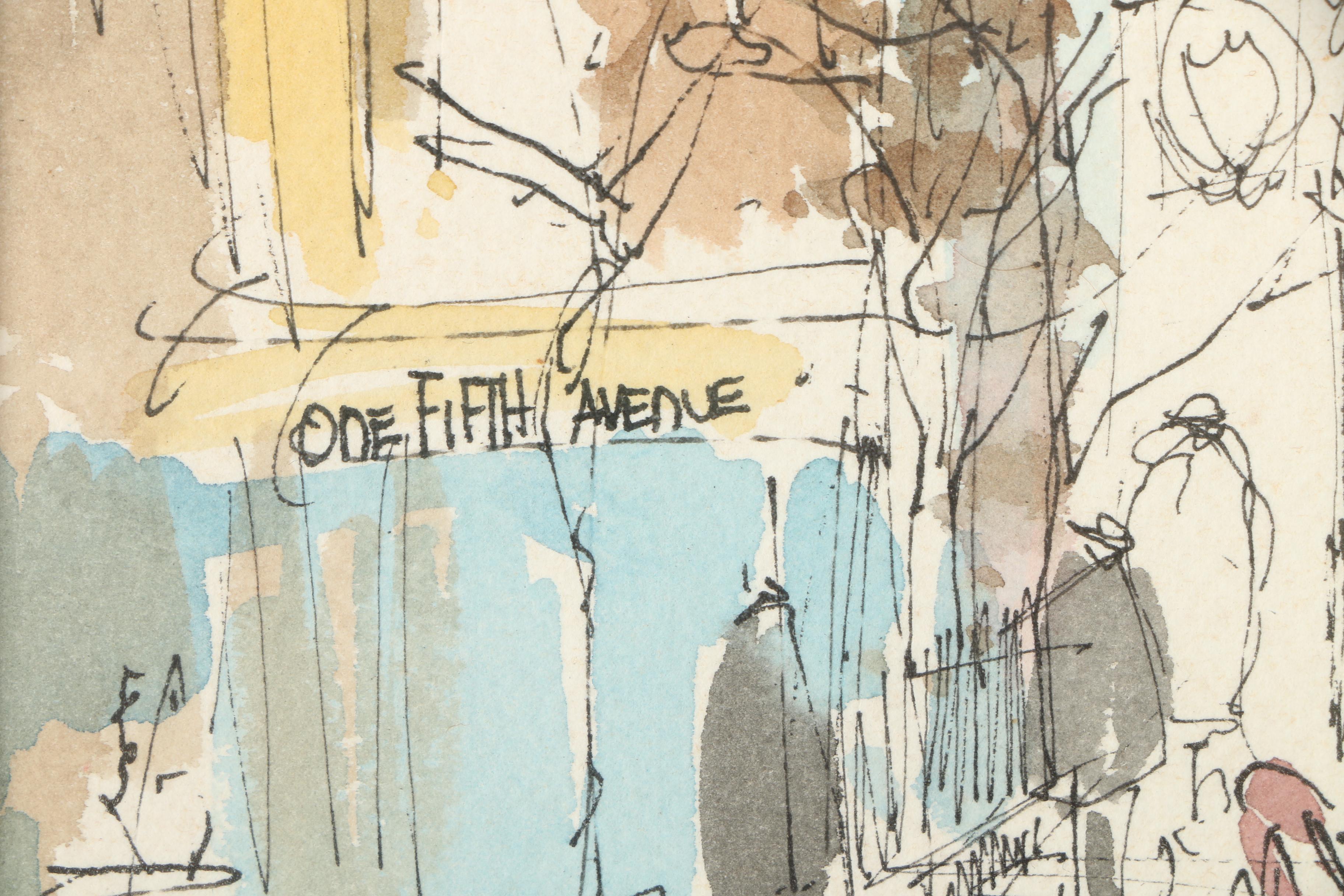 Ink and Watercolor Painting on Paper of Washington Square Arch