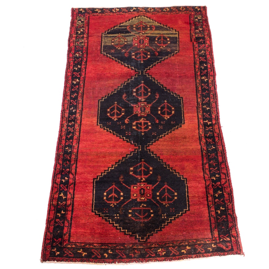Semi-Antique Hand-Knotted Persian Zanjan Accent Rug