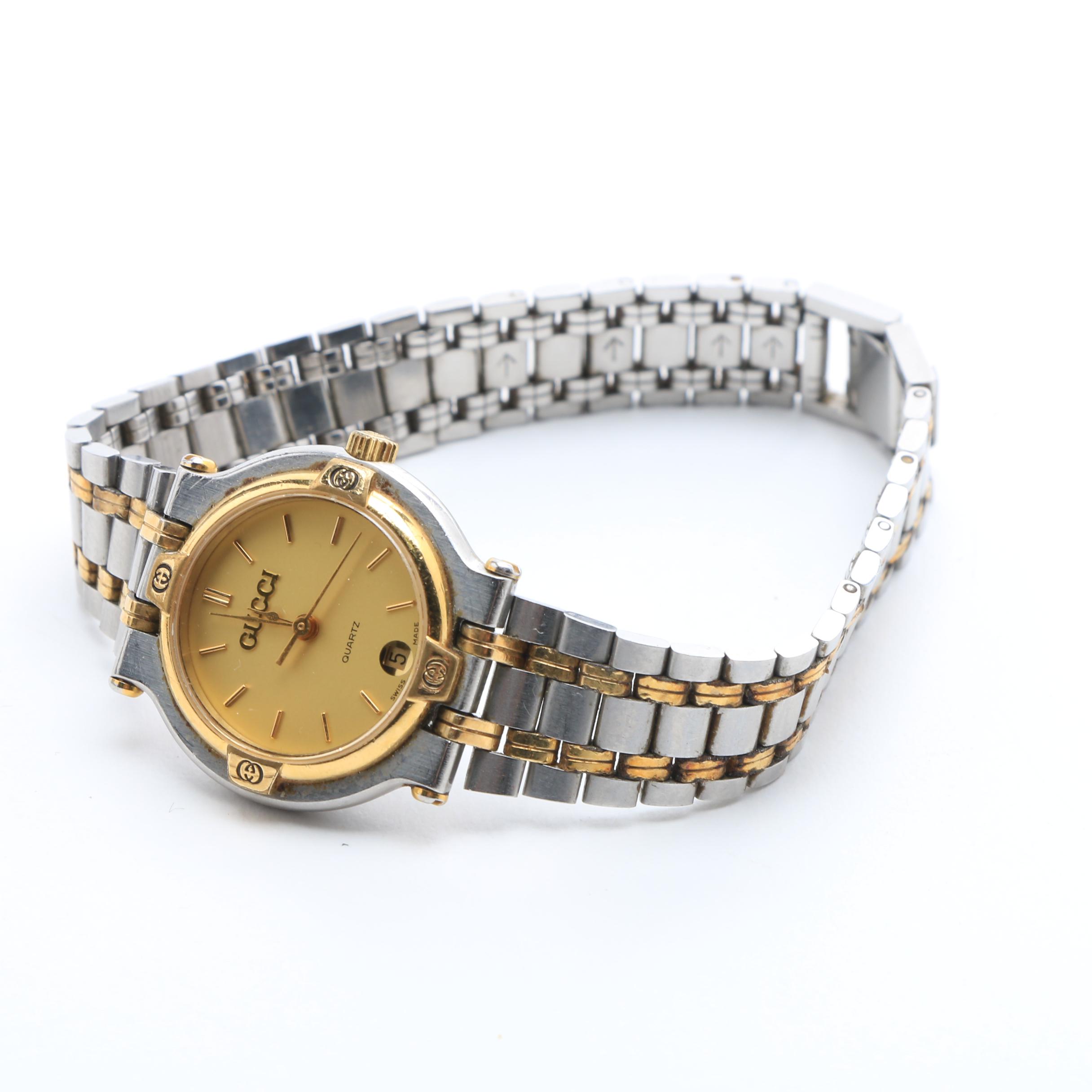 Vintage Gucci 9000L Watch with Two Tone Gold and Stainless Steel Bracelet